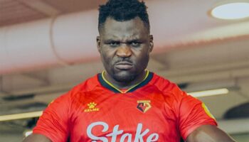 UFC champion Ngannou reacts to the defeat of the Cameroon national football team