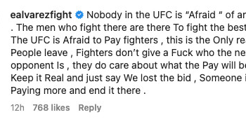 Eddie Alvarez Instagram Comment