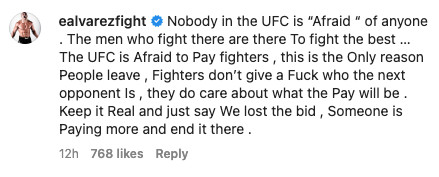 Comentário do Instagram de Eddie Alvarez