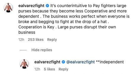 Eddie Alvarez Instagram-kommentar