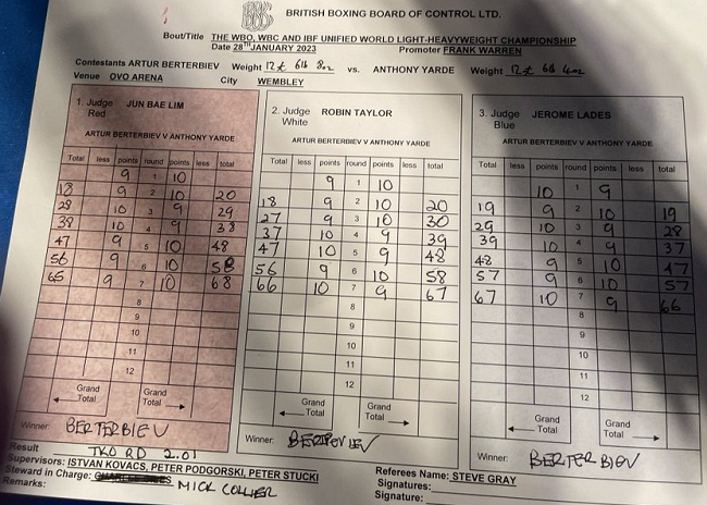 Beterbiev lost to the Yard: notes of the judges at the time of the stoppage of the fight