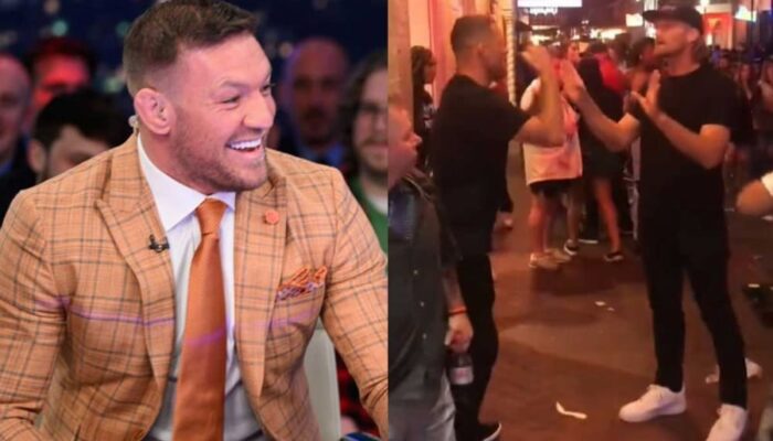 Conor McGregor reacts to Nate Diaz street fight