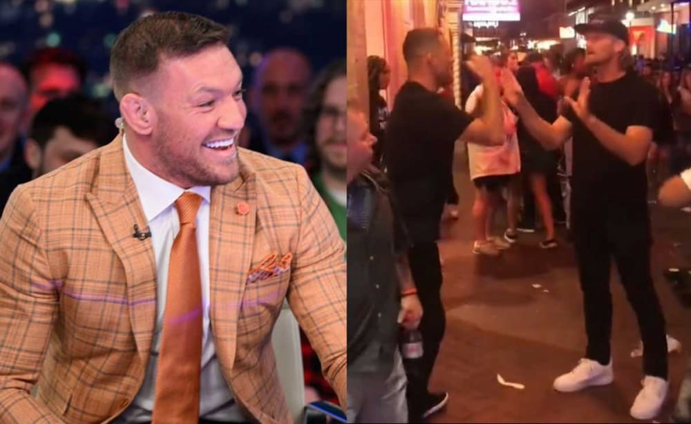 Conor McGregor reacts to Nate Diaz street fight