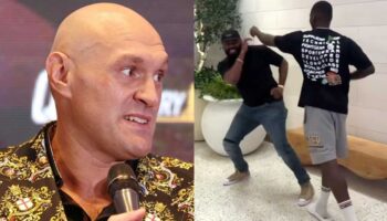 Tyson Fury reacts to Jon Jones and Israel Adesanya sparring